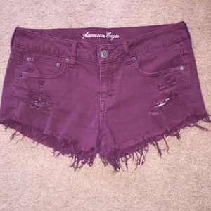 American Eagle Distressed Maroon Shorts